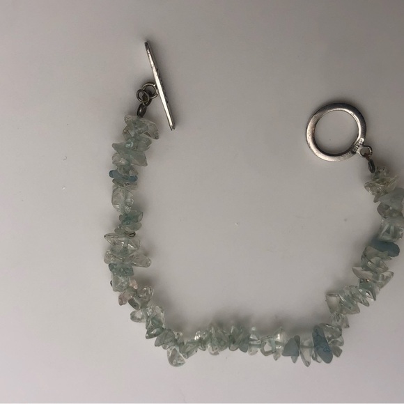 Vtg Sterling & Aquamarine Stone Beaded Bracelet w ‘ Family ‘ Toggle Clasp 7” - Picture 3 of 7